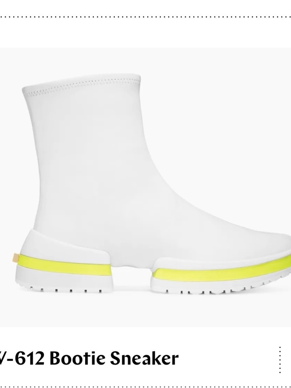 Stuart Weitzman White Stretch Sock Boot with Neon Yellow Stripe